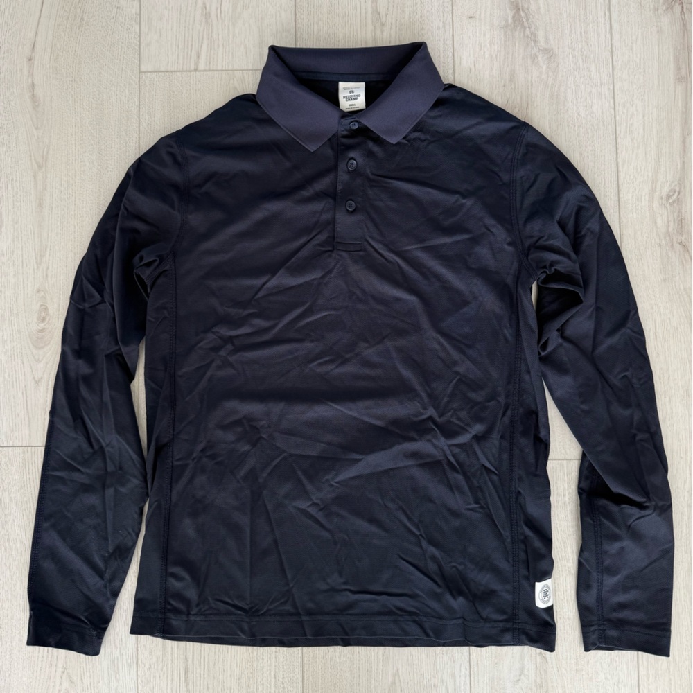 Reigning Champ Midnight Black Long Sleeve Polo Shirt
